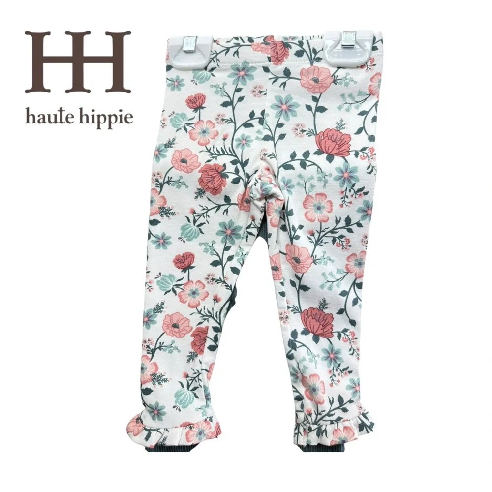 Haute Hippie Baby Girl 4Pc Outfit Set Floral Top Pants Pink Blue 12M New